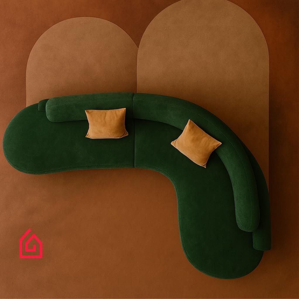 Karnak Midnight Curved Sectional Sofa | Left Hand Facing Modular Sofa | Frosted Velvet Upholstery | Pillow Back, Armless | Living Room Furniture (Black, 340W x 220D CM) - Image 13