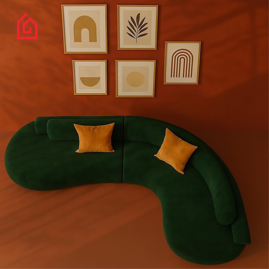 Karnak Midnight Curved Sectional Sofa | Left Hand Facing Modular Sofa | Frosted Velvet Upholstery | Pillow Back, Armless | Living Room Furniture (Black, 340W x 220D CM) - Image 15