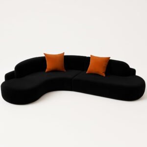 Karnak Midnight Curved Sectional Sofa | Left Hand Facing Modular Black Sofa | Frosted Velvet Upholstery Sofa | Pillow Back, Armless | Living Room Furniture (210 W x 210 D CM)