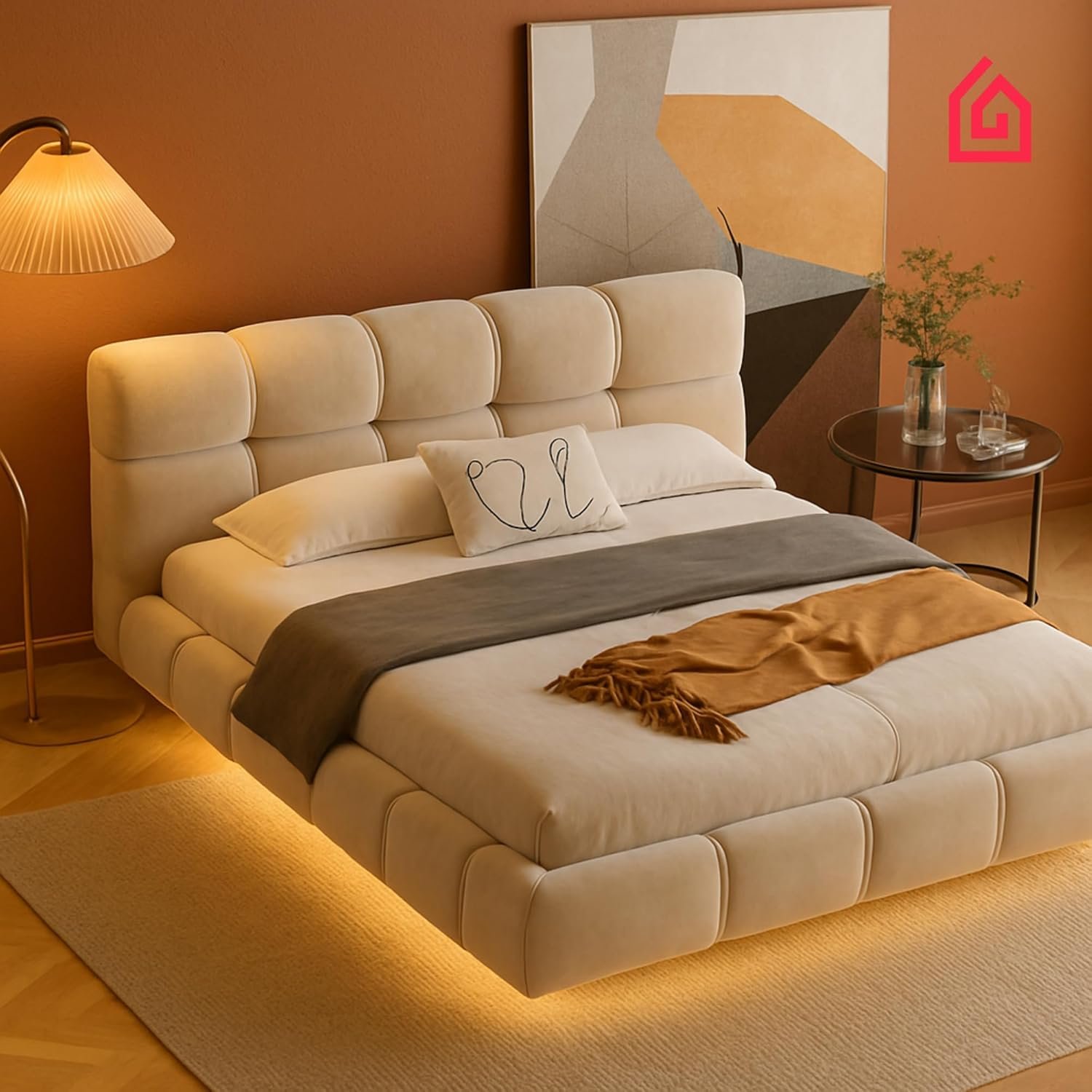 Karnak Italian Queen Bed Frame | Minimalist Beige Upholstered Wood Bed | Solid Wooden Platform | Bedroom Furniture UAE (150 x 200 cm Without Mattress) - Image 4