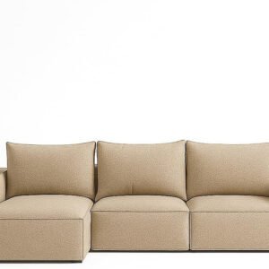 Karnak Rabia 3 Seater Sectional Sofa with Cushions | L-Shaped Sofa | Comfortable Living Room Furniture | Modern Balcony Sofa with Pillows (Warm Tan)