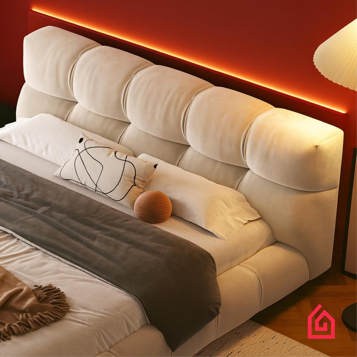 Karnak Italian Super Queen Bed Frame | Minimalist Beige Upholstered Wood Bed | Solid Wooden Platform | Bedroom Furniture UAE (160 x 200 cm Without Mattress) - Image 12