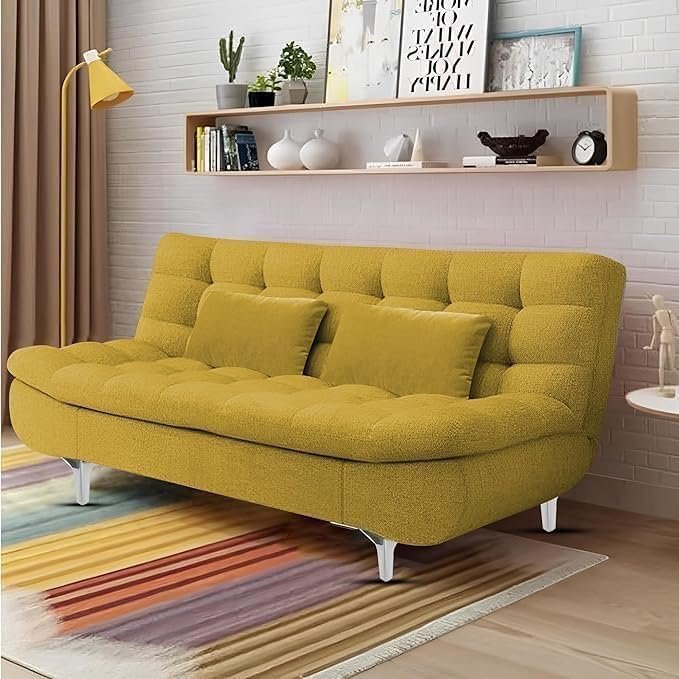 Karnak 3 Seater Sofa Cum Bed for Living Room – Modern Convertible Sleeper Sofa, Space-Saving Multi-Functional Design with Comfortable Cushions (Yellow) - Image 11