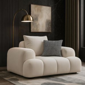 Karnak Black Pine Wood Modern Sofa In Off-White Anti Cat Scratch Fabric Upholstery | Sponge Seat Filling-104.14X99.06X69.85CM | Couch | Living Room F