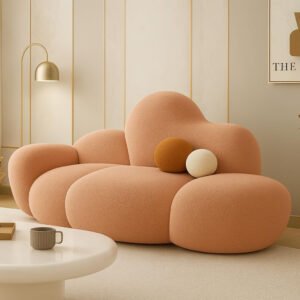 Karnak Cloud Shape Accent Sofa – Modern Plush Bubble Sofa Chair with Unique Sculptural Design & Soft Bouclé Fabric – Cozy Lounge Chair for Living Room & Bedroom (Tea pink, 1-seater)