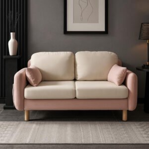 Karnak Contemporary 2-Seat Square Arm Sofa with Cushions and Bolster Pillows | Pink Color | Living Room Sofa set | 127 x 74.93 x 71.12 cm | Modern S