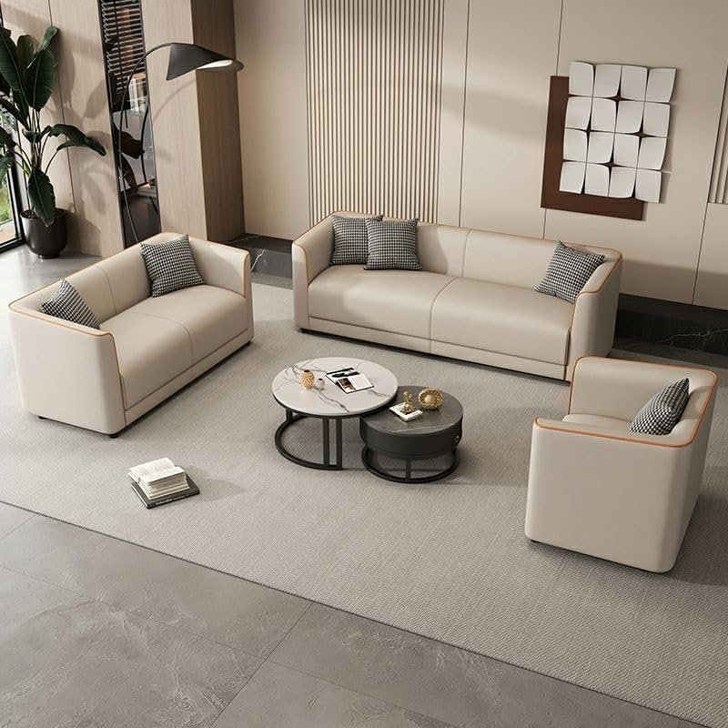 Karnak Contemporary Sofa with Houndstooth Pattern Cushions (Beige, 3seater+2+1)