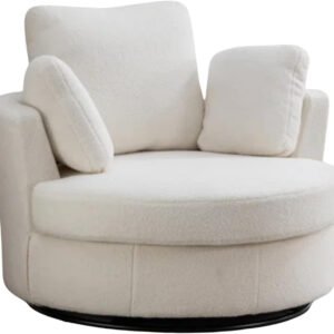 Karnak Achorn Oversized 360° Swivel Accent Sofa Chair | Plush Round Armchair with 4 Pillows, Curved Back, Modern Upholstery for Living Room Furniture & Bedroom (White)