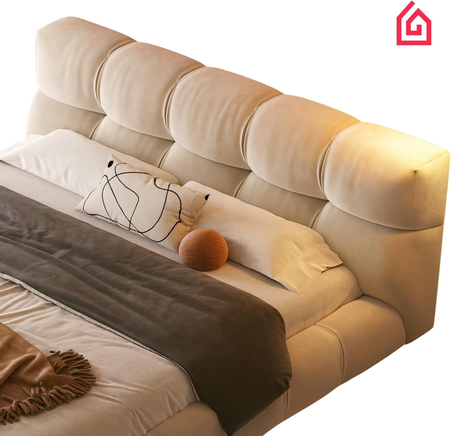 Karnak Italian Super Queen Bed Frame | Minimalist Beige Upholstered Wood Bed | Solid Wooden Platform | Bedroom Furniture UAE (160 x 200 cm Without Mattress) - Image 36