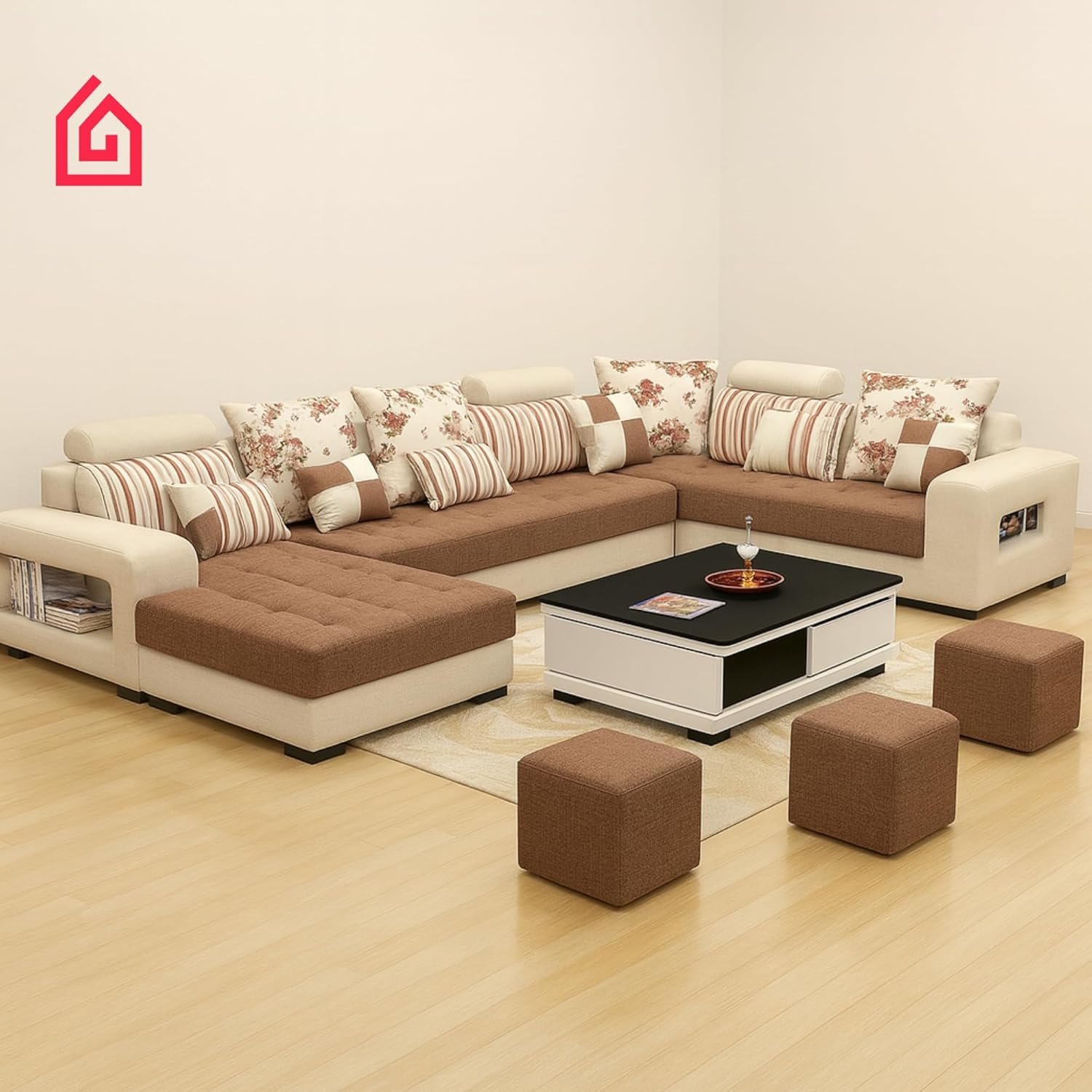 Karnak Luxury U-Shaped Sectional Sofa Set | 10-Seater Fabric Upholstered Sofa Set | Corner Couch Set | Modern Solid Wood Sofa for Large Living Room | Space Saving (Grey) - Image 51