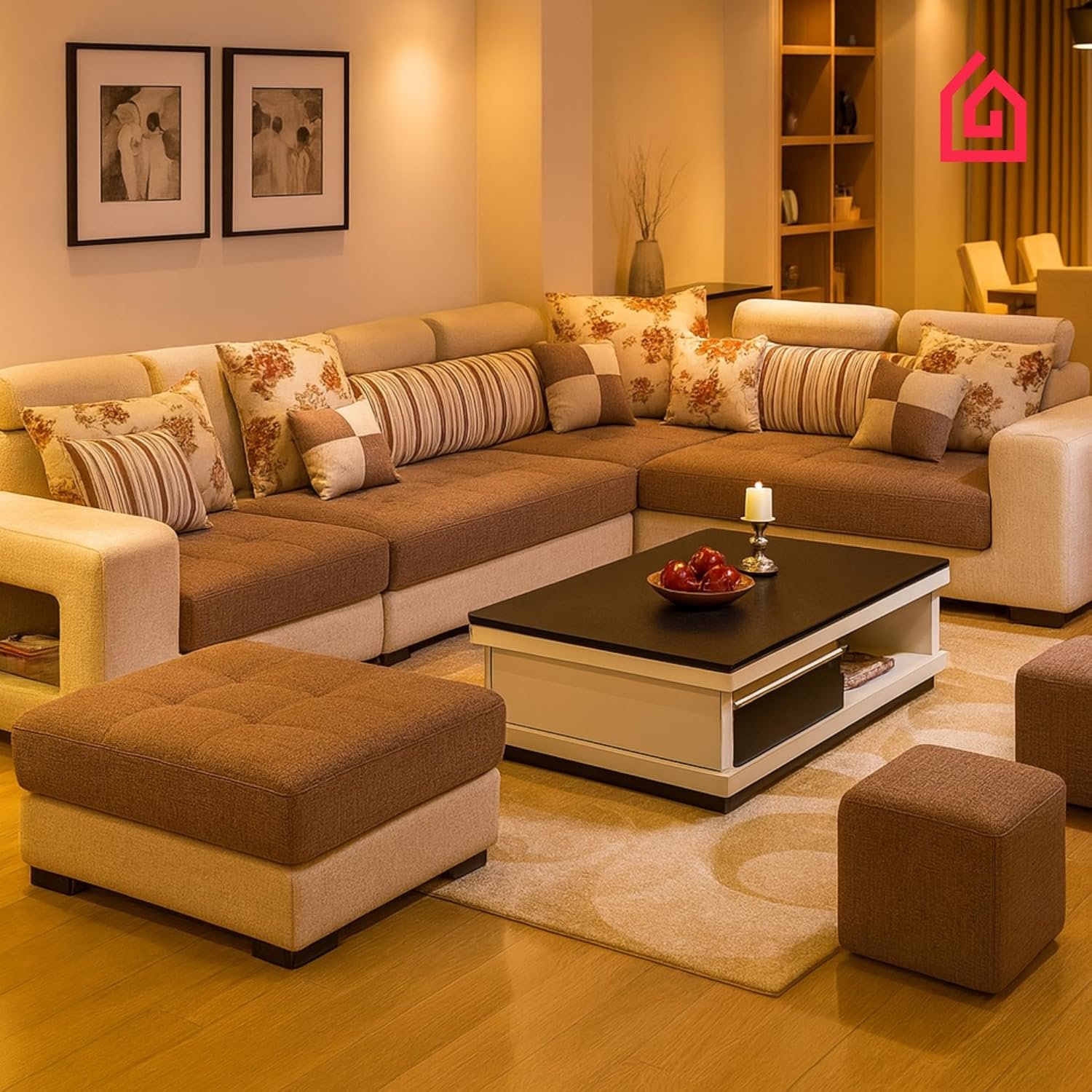 Karnak Luxury U-Shaped Sectional Sofa Set | 10-Seater Fabric Upholstered Sofa Set | Corner Couch Set | Modern Solid Wood Sofa for Large Living Room | Space Saving (Grey) - Image 69