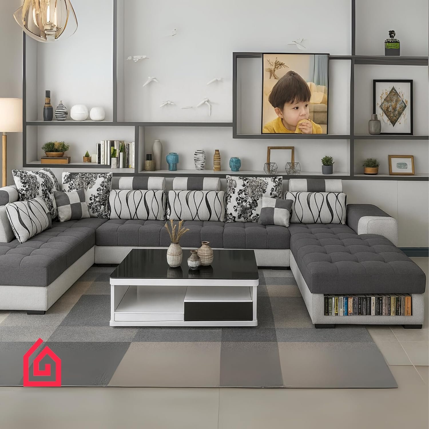 Karnak Luxury U-Shaped Sectional Sofa Set | 10-Seater Fabric Upholstered Sofa Set | Corner Couch Set | Modern Solid Wood Sofa for Large Living Room | Space Saving (Grey) - Image 80