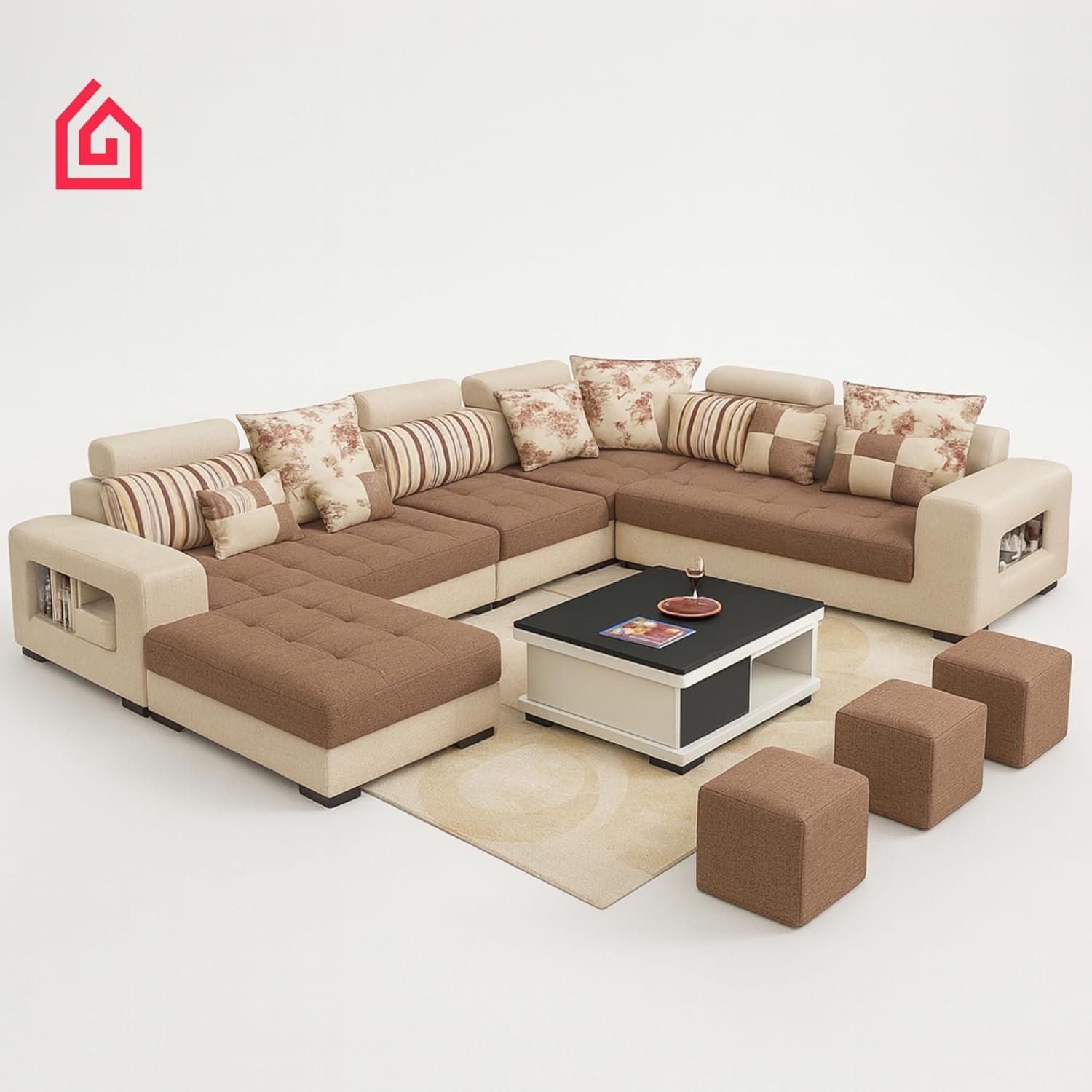 Karnak Luxury U-Shaped Sectional Sofa Set | 10-Seater Fabric Upholstered Sofa Set | Corner Couch Set | Modern Solid Wood Sofa for Large Living Room | Space Saving (Grey) - Image 87