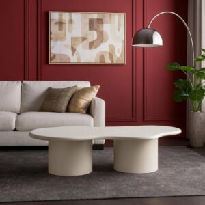 Karnak Halo Coffee Table Organic Shape MDF Top with Plaster Finish | Modern Minimalist Center Table for Living Room Décor