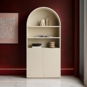 Karnak Horizon Display Unit – Modern MDF Shelf Cabinet with 2 Doors & 4 Open Shelves, White Minimalist Storage Furniture