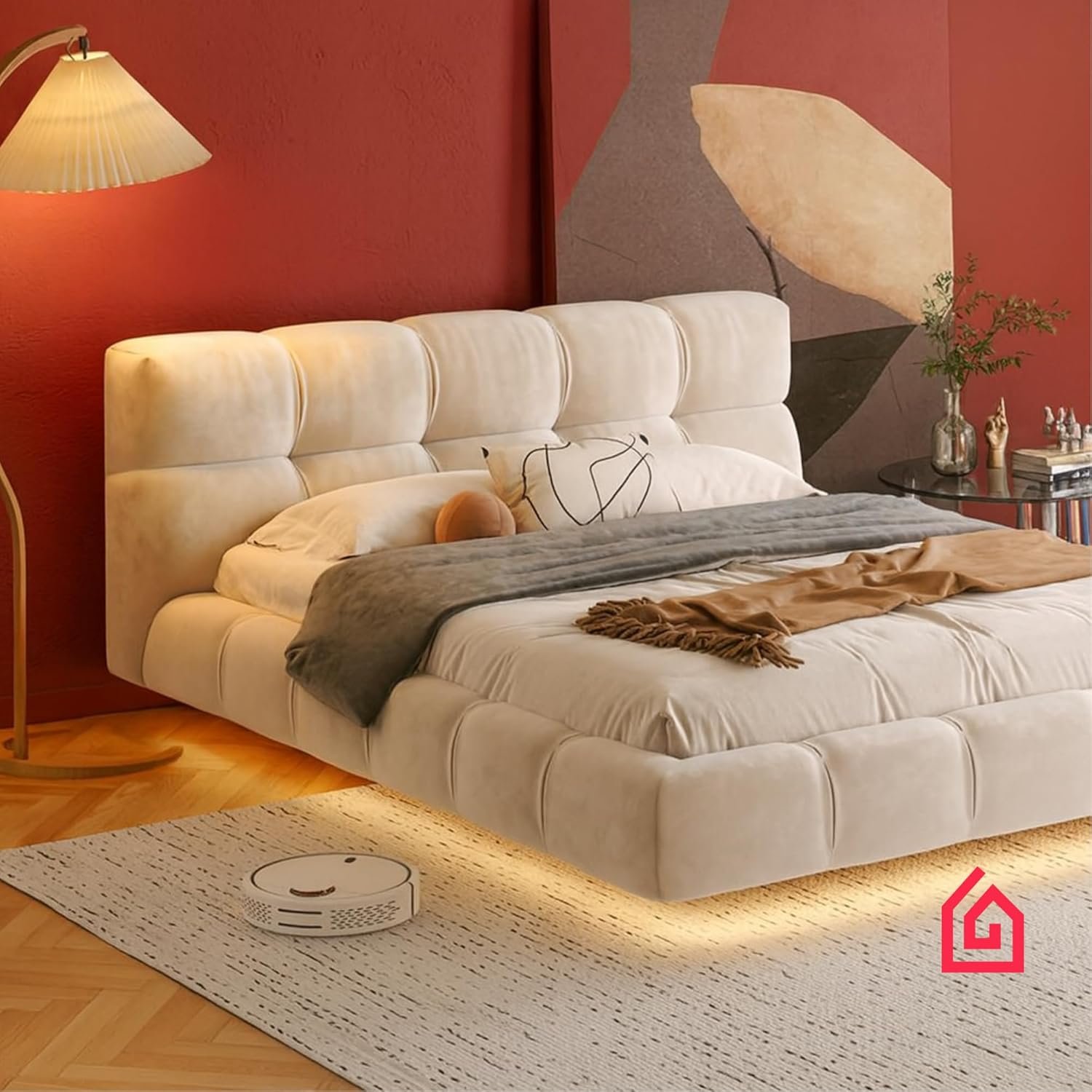 Karnak Italian Super Queen Bed Frame | Minimalist Beige Upholstered Wood Bed | Solid Wooden Platform | Bedroom Furniture UAE (160 x 200 cm Without Mattress) - Image 60