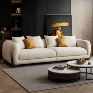 Karnak Italian Style White Lamb Velvet Sofa – Minimalist Modern Couch with Solid Wood Frame & Latex Filling | Luxury Living Room Furniture Combination Set (220cm)