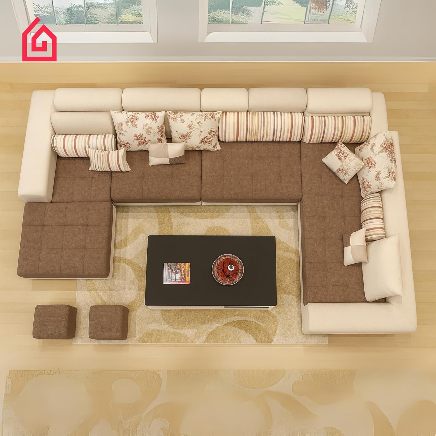 Karnak Luxury U-Shaped Sectional Sofa Set | 10-Seater Fabric Upholstered Sofa Set | Corner Couch Set | Modern Solid Wood Sofa for Large Living Room | Space Saving (Grey) - Image 93