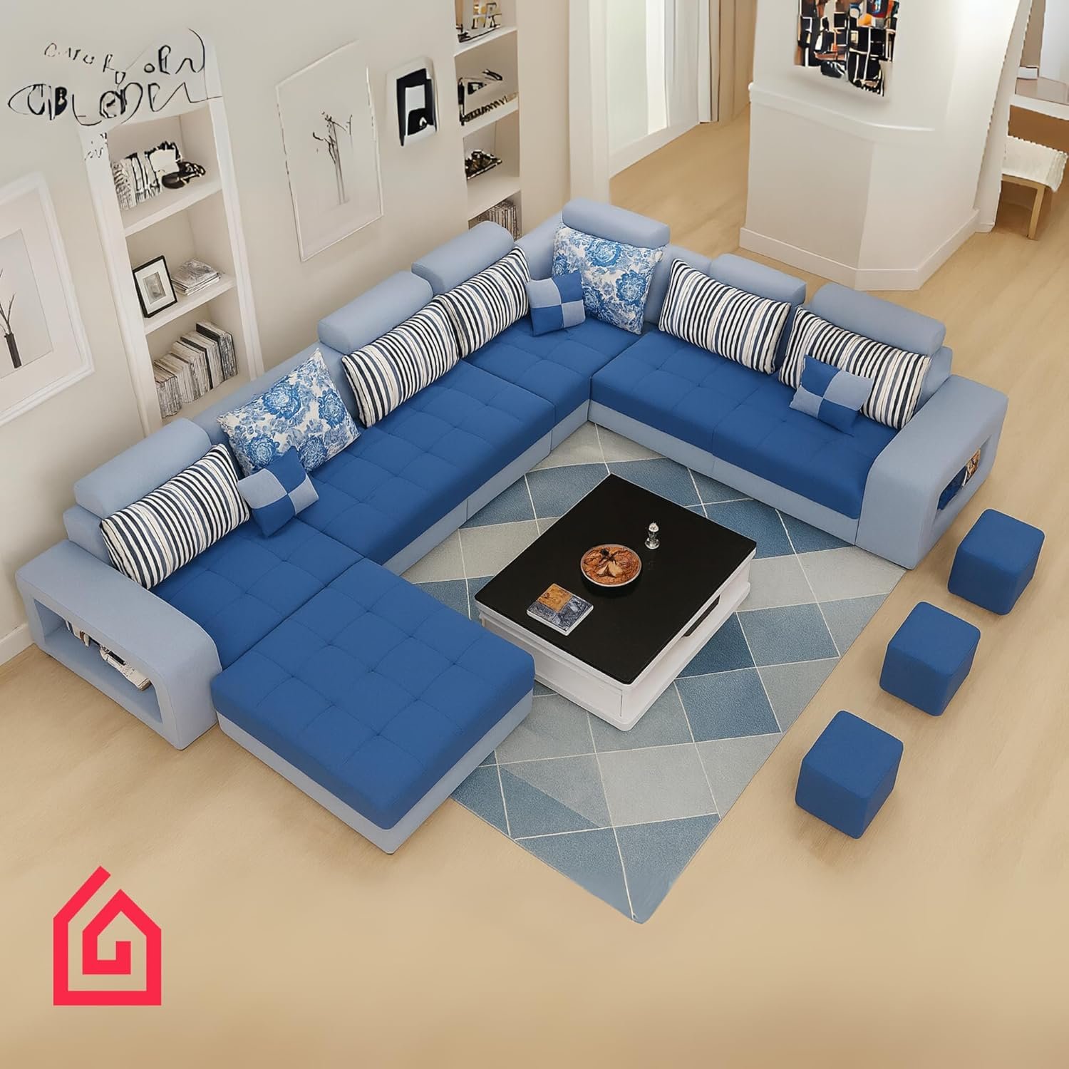 Karnak Luxury U-Shaped Sectional Sofa Set | 10-Seater Fabric Upholstered Sofa Set | Corner Couch Set | Modern Solid Wood Sofa for Large Living Room | Space Saving (Grey) - Image 99