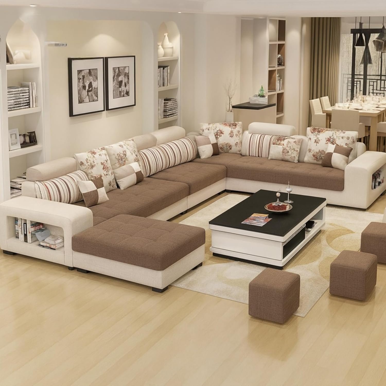 Karnak Luxury U-Shaped Sectional Sofa Set | 10-Seater Fabric Upholstered Sofa Set | Corner Couch Set | Modern Solid Wood Sofa for Large Living Room | Space Saving (Grey) - Image 110