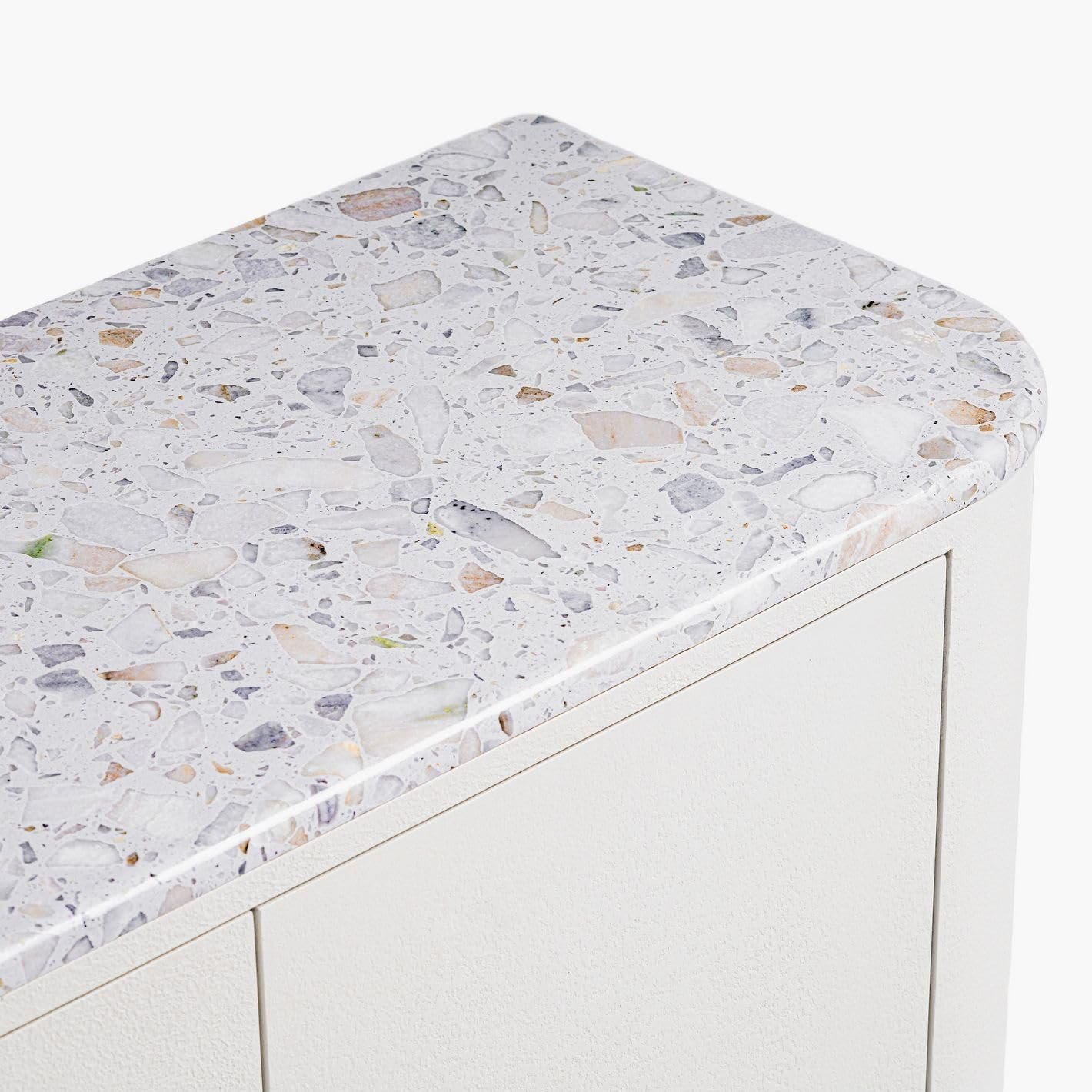 Karnak Meadow Terrazzo Top Buffet Modern Sideboard with 3 Doors, Concealed Shelf Storage, Cylindrical Legs & Plaster Finish - Image 5