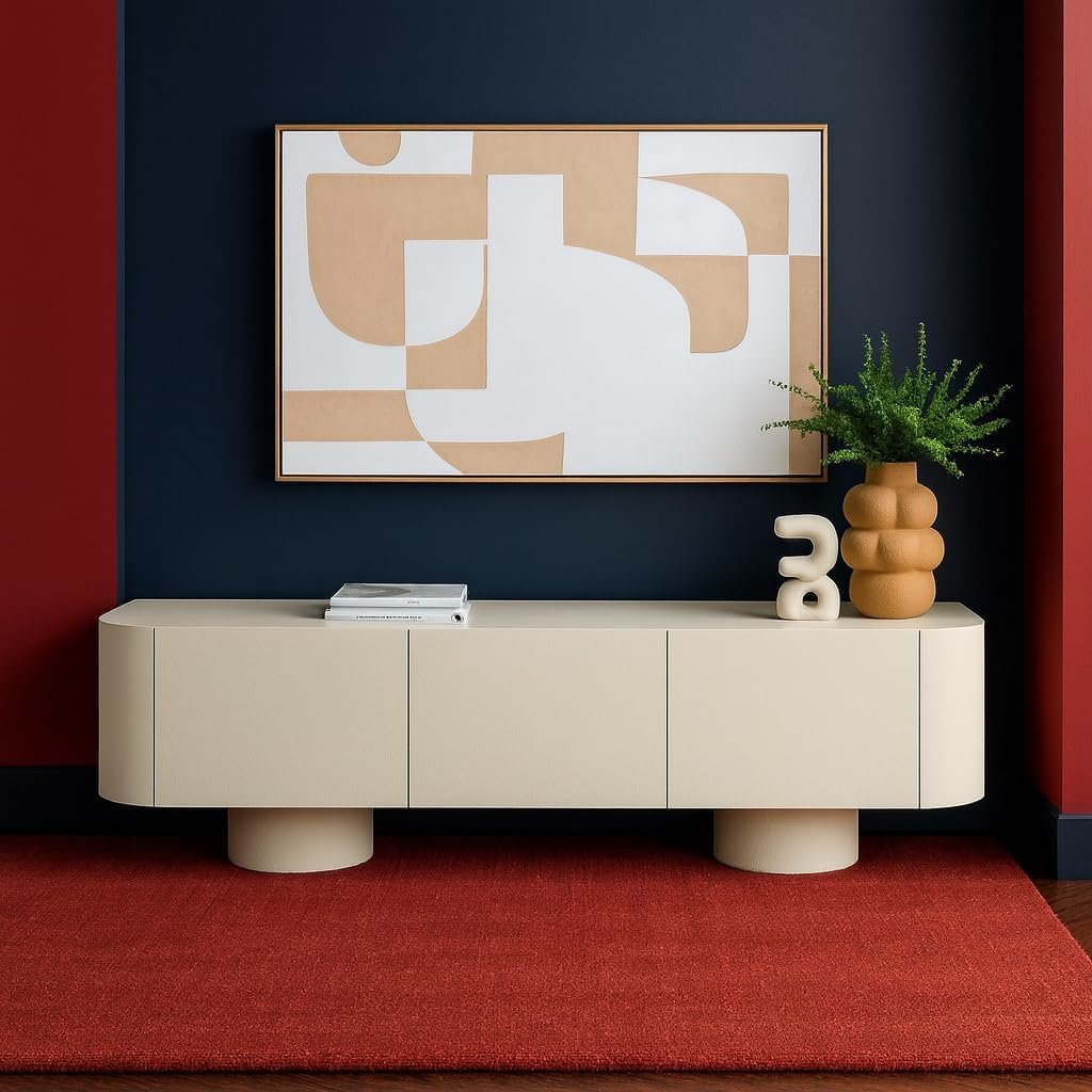 Karnak Meadow TV Unit | Modern Media Console with 3 Cabinets | Elegant Wooden TV Stand for Living Room Furniture Fits TVs Up to 65"(Grey) - Image 4