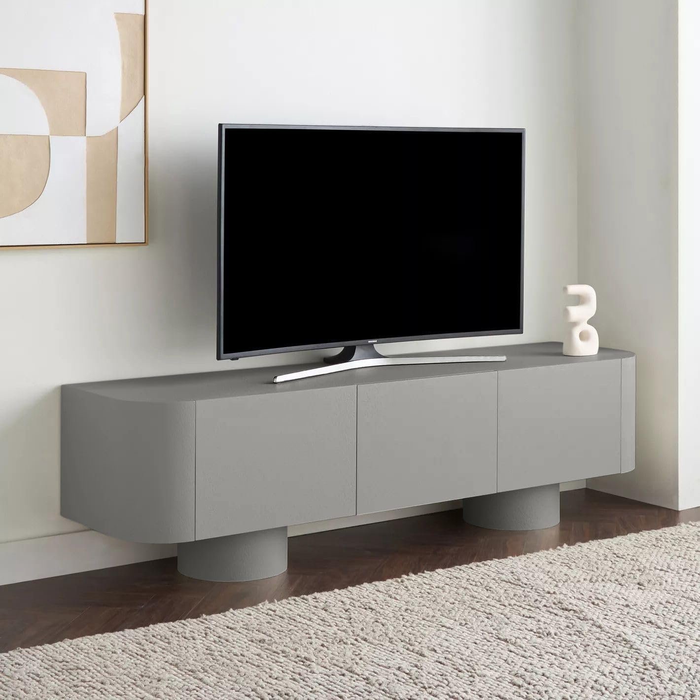 Karnak Meadow TV Unit | Modern Media Console with 3 Cabinets | Elegant Wooden TV Stand for Living Room Furniture Fits TVs Up to 65"(Grey) - Image 11