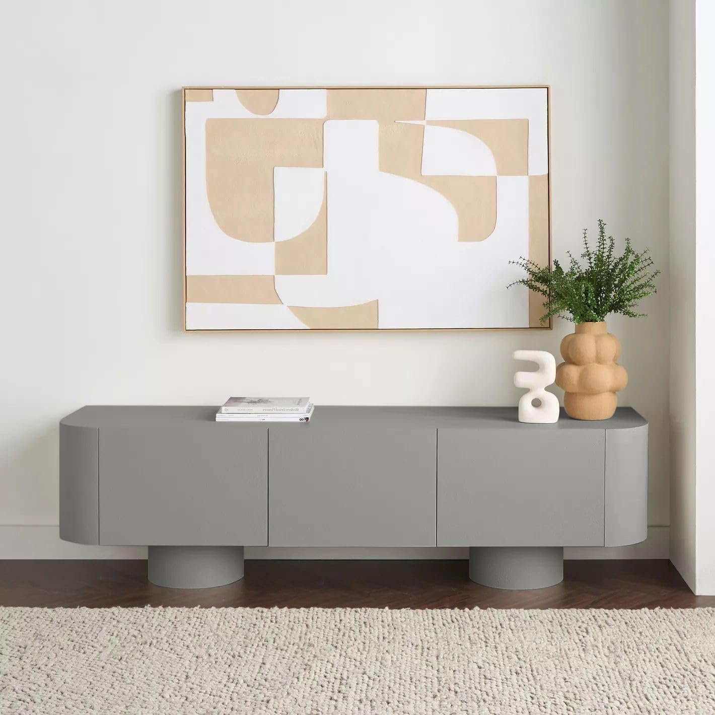 Karnak Meadow TV Unit | Modern Media Console with 3 Cabinets | Elegant Wooden TV Stand for Living Room Furniture Fits TVs Up to 65"(Grey) - Image 16