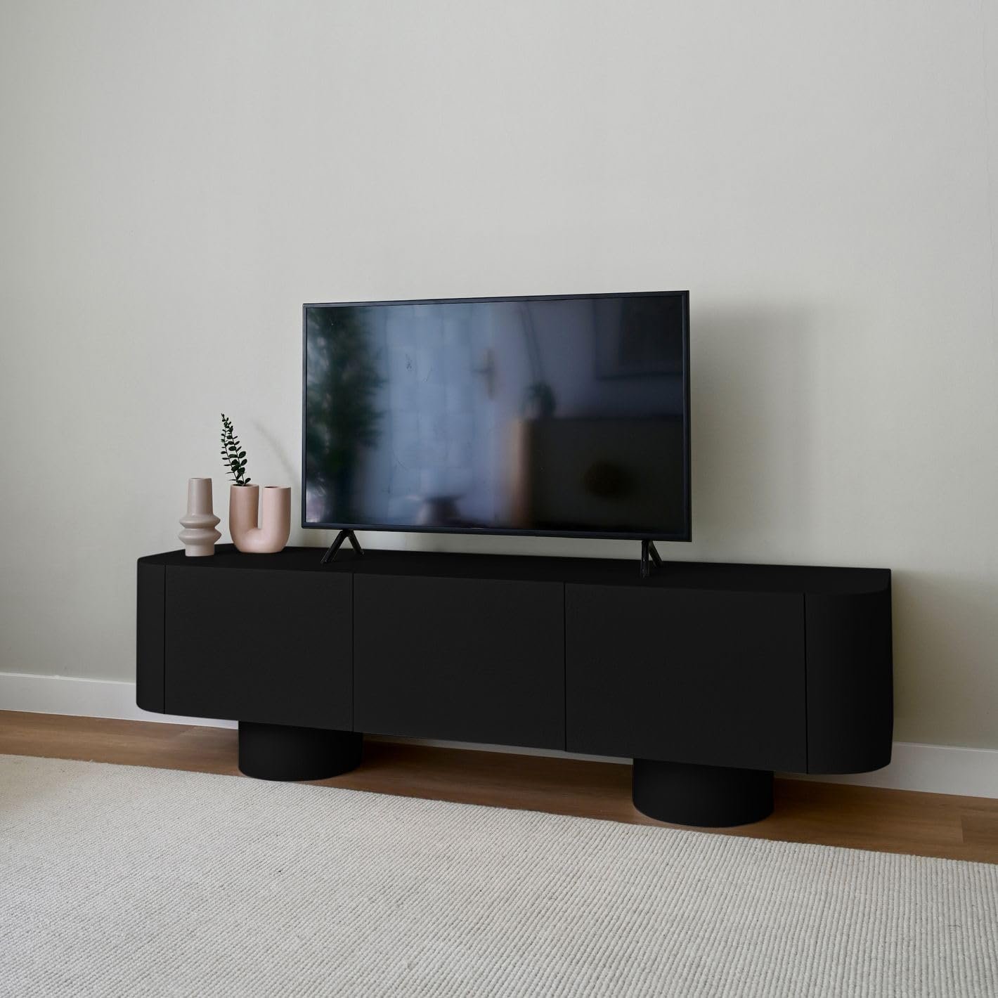 Karnak Meadow TV Unit | Modern Media Console with 3 Cabinets | Elegant Wooden TV Stand for Living Room Furniture Fits TVs Up to 65"(Grey) - Image 30