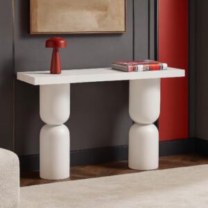 Karnak Mirage Console Table | Modern Console with Stacked Pillar Legs & Plaster Finish | Stylish Rectangular Hallway & Living Room Furniture UAE