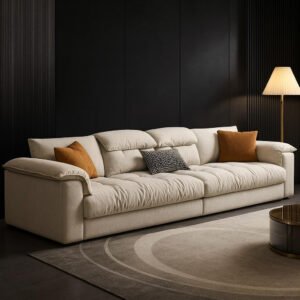 Karnak Modern Beige-Upholstered Solid Pine Wood Sofa With Effort-Free Foam Filled Seats | 350.52 X 99.06 X 74.93 Cm Off-White | Modern Sofa | Couch