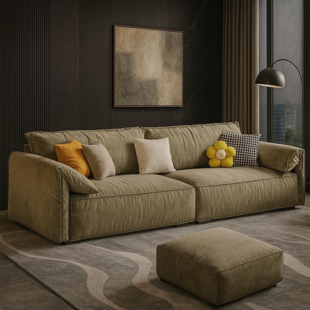 Karnak Modern Brown Anti Cat Scratch Fabric Sofa With Pillow Top Arm And Stain Resistant Feature Latex Seat Filling | 340.36 X 99.06 X 78.74 Cm + 83.