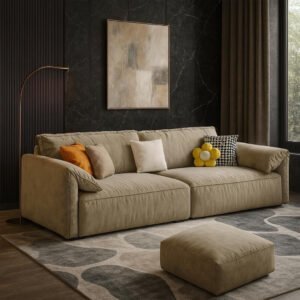 Karnak Modern Brown Anti Cat Scratch Fabric Sofa With Pillow Top Arm And Stain Resistant Feature Sponge Seat Filling | 309.88 X 99.06 X 78.74 Cm + 83