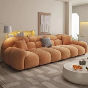 Karnak Modern Cloud Sofa – Luxury Plush 4-Seater Curved Sofa with Ultra-Soft Upholstery & Accent Pillows, Cozy Lounge Couch for Living Room & Reception (Orange, 1seater+3seater)