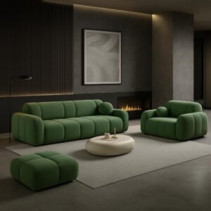 Karnak Modern Cloud-Inspired Modular Sofa Set – 4-Piece European Style Bubble Couch for Living Room, Office, or Lounge – Minimalist Cream White Fabric Sofa (Cyan Green, Ottoman)