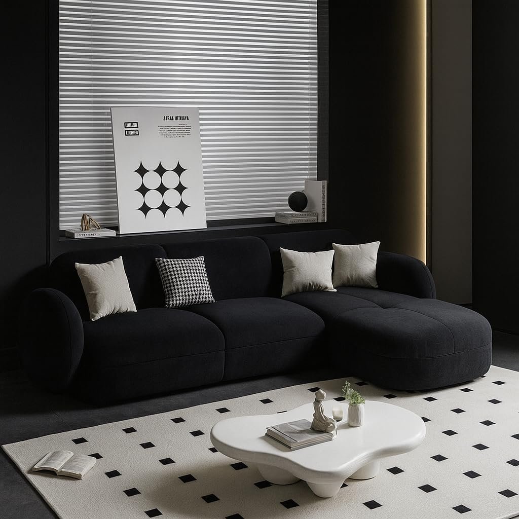 Karnak Modern L-Shaped Sofa Set – Upholstered Sectional Couch with Solid Wood Frame for Living Room, Office, or Hotel (black, 75)