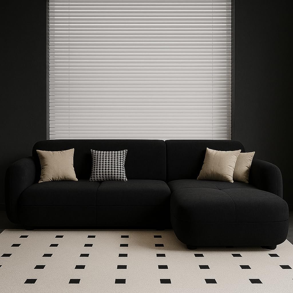 Karnak Modern L-Shaped Sofa Set – Upholstered Sectional Couch with Solid Wood Frame for Living Room, Office, or Hotel (black, 75) - Image 10