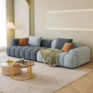Karnak Modern Luxury Couch Living Room Sofa Sectional Set Furniture Indoor l Shape for Home Lazy 2 3 Seater Sponge Velvet Designs (Haze blue+grey, 280CM)