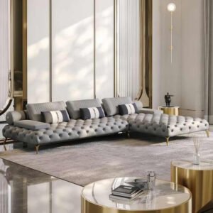 Karnak Modern Luxury Living Room Sofa Set – Elegant 3-Piece Sectional with Gold Accents (BLACK, 2 SEATER)