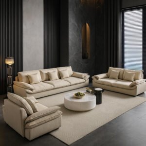 Karnak Modern Off-White Upholstered Sofa With Beige Cushions And Stain Resistant Fabric Design Cotton Seat Filling | 119.38 X 99.06 X 85.09 Cm Off-Wh