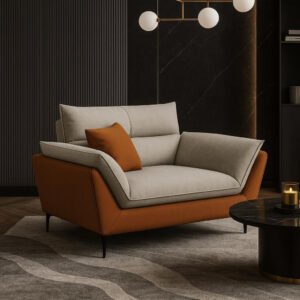Karnak Modern Orange Sofa With Beige Tech Cloth Upholstery | Stain Resistant & Durable Wood Frame | Latex Seat Filling | 109.22X73.66X88.9CM | Moder