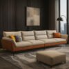 Karnak Modern Orange Sofa With Beige Tech Cloth Upholstery | Stain Resistant & Durable Wood Frame | Sponge Seat Filling | 299.72X83.82X88.9CM | Mode