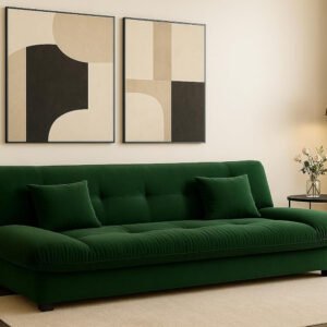 Karnak Modern Plush 3-Seater Sofa – Ultra Soft Tufted Velvet Couch with Cushions, Minimalist Scandinavian Style for Bedroom or Hotel Low-Priced Folding Living Room Furniture (Dark Green)