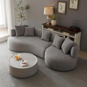 Karnak Modern Rotatable Curved Sectional Sofa – 360° Swivel Upholstered 4-Seater Couch Set, Right Hand Facing Lounge Sofa for Living Room, Bedroom, or Apartment (Grey)