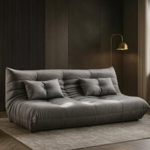 Karnak Modern Tufted Cushions Armless Living Room Wooden Standard Seating | Suede 180 X 102 X 70 Cm Grey | Modern Sofa | Couch | Living Room Furniture