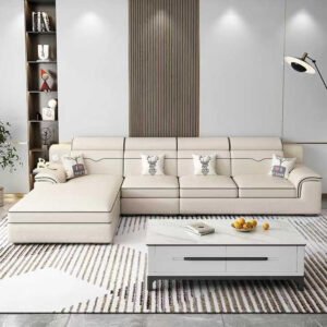 Karnak Modern White Leather Sofa Set (L SHAPE)
