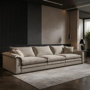 Karnak Modern Wood Frame Sofa In Abrasive Cloth Fabric With Standard 21-28 Inch Seat Width 340.36 X 99.06 X 83.82 Cm Off-White | Modern Sofa | Couch
