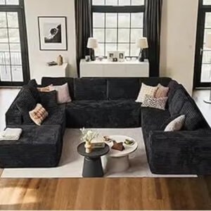 Karnak Modular Corduroy Floor Sofa – Ultra Soft & Comfy Sectional Couch for Living Room, Lounge & Bedroom | Plush Fabric, No Assembly, Space-Saving Modular Design (Black)