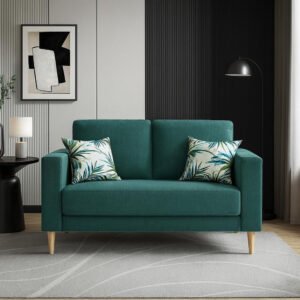 Karnak Nathalie 2 Seater Fabric Sofa Teal 129.5X86X90Cm Green | Modern Sofa | Couch | Living Room Furniture | Sectional Sofa | Upholstered Design