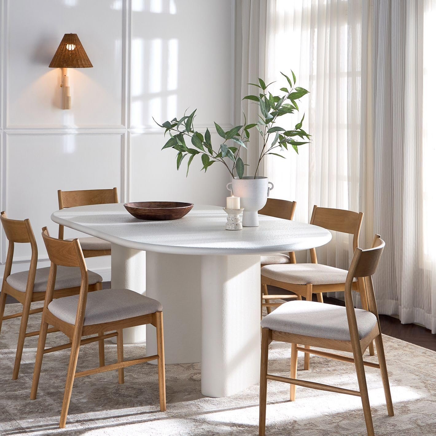 Karnak Pillar 6-Seater Oval Dining Table with Textured MDF Top, Three Pillar Legs, Contemporary Homestead Style - Image 22